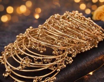 Kashmiri Bangles, Ghunghroo Bangle – Ethnic Indian Bangles Set 4 pc Gold/Silver, Eid Gifts.