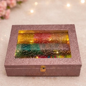 Glas Regentropfen Armreifen Set | Bunte indische Armreifen, Luxus-Geschenkbox