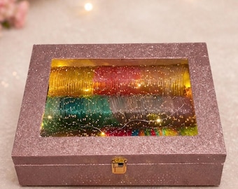 Conjunto de brazaletes de cristal con forma de gota de lluvia / Brazaletes indios coloridos, caja de regalo de lujo