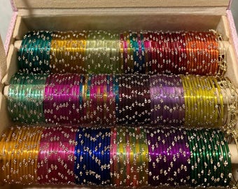 Glass Raindrop Bangles Set | 18 Colors, 224 Pieces, Bangle Gift Box