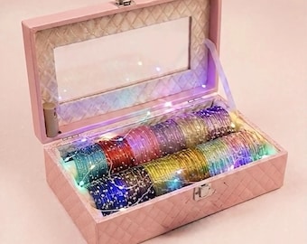 Kashmiri Bangles Set | 12 Colour Raindrop Ghungroo Bangles | Indian Ethnic Jewelry Box | 152 Pieces