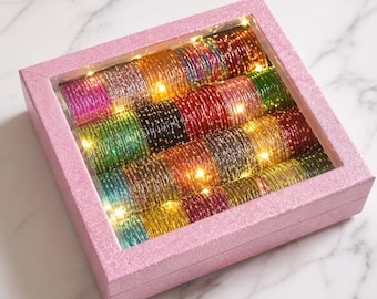 Indian Glass Raindrop Bangles Set, 24 Colours, Textured Sparkle, Festive Jewelry