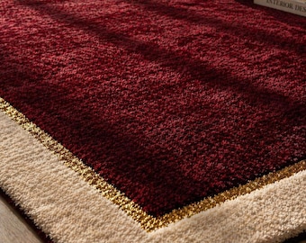 Burgundy Handtufted wool Area Rug, Luxury Soft Carpet, Modern Minimalist Decor
