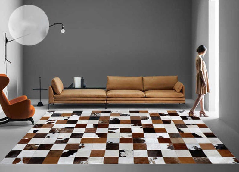Buy Luxury Patchwork Leather Rug – Handcrafted Cowhide Area Rug, Brown ...