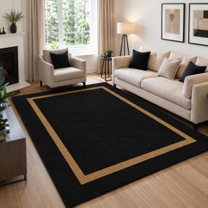 Luxury Black & Gold Hand-Tufted Wool Area Rug – Modern Border Design