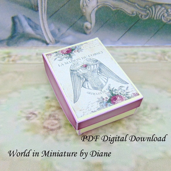 PDF Dollhouse Corset Box Digital Download, 1:12  Paris Corset Box, Dollhouse Vintage, Dollhouse French Boutique Boxes,
