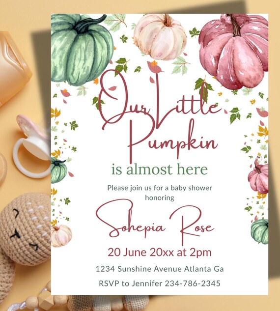 → View on Etsy: Little Pumpkin Baby Shower Invitation: Gender Neutral Autumn Theme (Digital Download) , Little Pumpkin Baby Shower Invitation: Gender Neutral Autumn Theme (Digital Download) ,