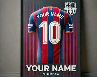 Printable Custom Barcelona -FC Jersey Poster  -Digital Wall Art -Personalized Barca Shirt -Decor  -Instant Download