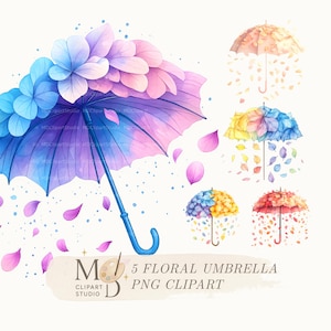 5 Floral Umbrella Clipart, Abstract Umbrella, Printable Watercolor clipart, High Quality PNGs, Digital download, Paper craft, junk journal