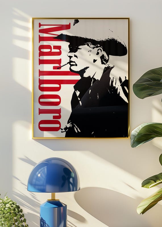Vintage Cowboy Art Print, Classic Western Poster, Red Black White Wall Art, Retro Americana Decor