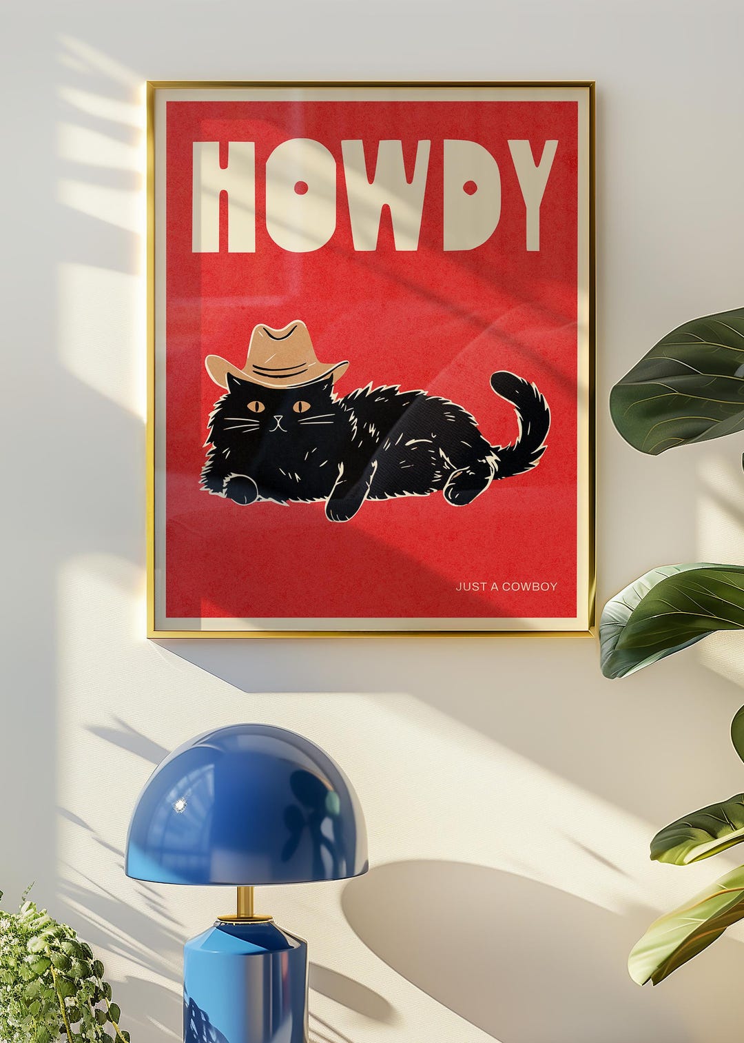 Howdy Cowboy Cat Poster Western Cat Wall Art Funny Black Cat Print ...