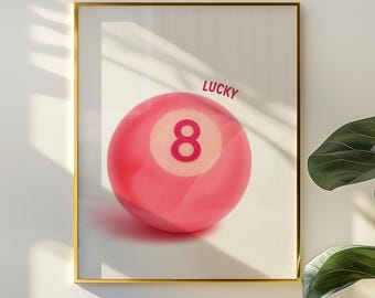 Lucky 8 Ball Print - Vintage poolbiljart kunst aan de muur - Retro Game Room Decor - Man Cave Poster - Instant download digitale print