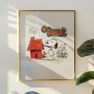 Impresión de cómic de Snoopy en el descanso - Arte mural vintage de Peanuts - Póster retro de casa de perro - Descarga instantánea