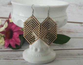 Large, Lightweight, Beautiful Laser Cut Detailed Wooden Earrings, Laser Cut Popular Earrings, Lasercut, Ten Dollar Gift, Gift Idea