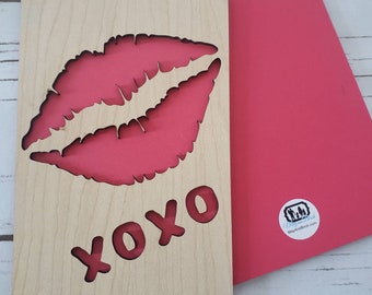 Xoxo, card, wooden, wooden card, greeting card, world, love card, unique, small gift, anniversary card