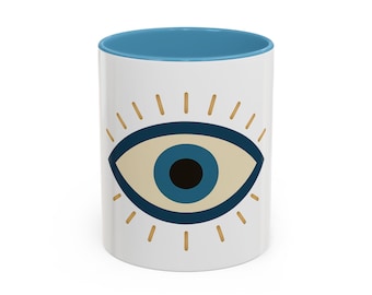 Taza de café con diseño de mal de ojo: Taza de cerámica protectora mística