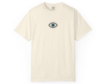 Camiseta unisex teñida con diseño bohemio de mal de ojo