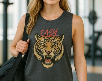 Camiseta de tirantes holgada con cuello redondo para mujer, EASY TIGER
