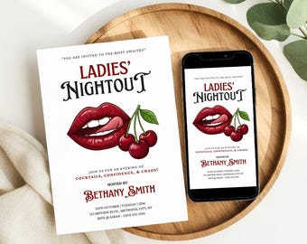 Invito per una serata tra amiche, invito minimalista per una festa tra ragazze, invito modificabile per feste per adulti da scaricare su Canva.