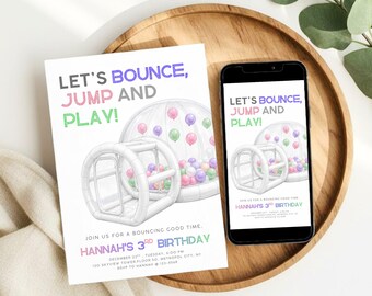Invito di compleanno per bambini, invito per festa con cupola di palloncini, modificabile su Canva (download digitale)