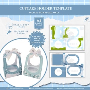Editable Cupcake holder Template, Cupcake Box Template, DIY bakery packaging, Souvenirs for Wedding and Birthday Party, Wedding Favor Box