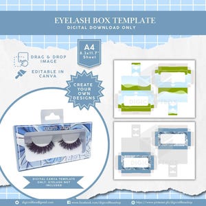 Modelo de caixa de cílios personalizável, editável pelo Canva, embalagem de cílios faça você mesmo, embalagem de cílios faça você mesmo, lembrança de casamento, presente para meninas, brinde de casamento