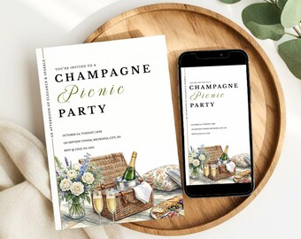 Picnic Party Invitation, Minimalist Luxury Picnic Invite, Elegant Outdoor Celebration Editable Canva Download