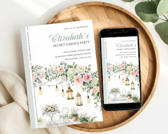 Garden Party Invitation, Minimalist Garden Soiree Invite, Elegant Outdoor Party Editable Canva Template, Modern Garden evite