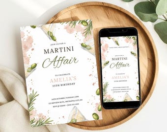 Convite para Festa Martini, Convite para Festa de Martini, Festa de Coquetel Elegante, Convite para Noite das Meninas, Celebração Chique para Adultos, Modelo Editável