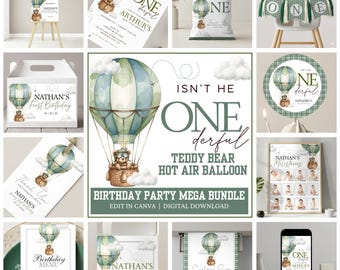 ¿No es un osito de peluche encantador? Paquete de globo aerostático para el primer cumpleaños, osito de peluche para el primer cumpleaños, paquete de osito de peluche para niño.