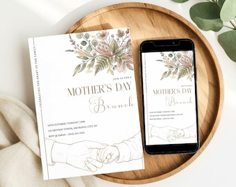 Floral Mother's Day Brunch Invitation, Minimalist Family Invite, Mother's Day Party (Digital Download)