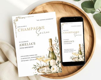 Convite para Festa com Champanhe, Convite Elegante para Coquetel, Festa com Champanhe, Convite para Noite das Meninas, Celebração para Adultos, Modelo Editável
