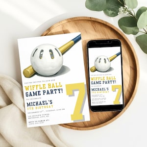 Wiffle Ball Birthday Party Invitation Template, Editable Backyard Baseball Game Invite, Printable and Mobile Sports Party Invite