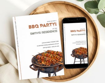 Invitación para barbacoa, invitación minimalista para barbacoa, invitación editable para barbacoa de verano (descarga en Canva)