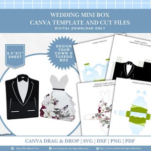 Tuxedo Box Template | Wedding dress box | Wedding favors SVG | Souvenir Box | Mini Box | Bridal Shower Box | Bride and Groom Box | Cute box