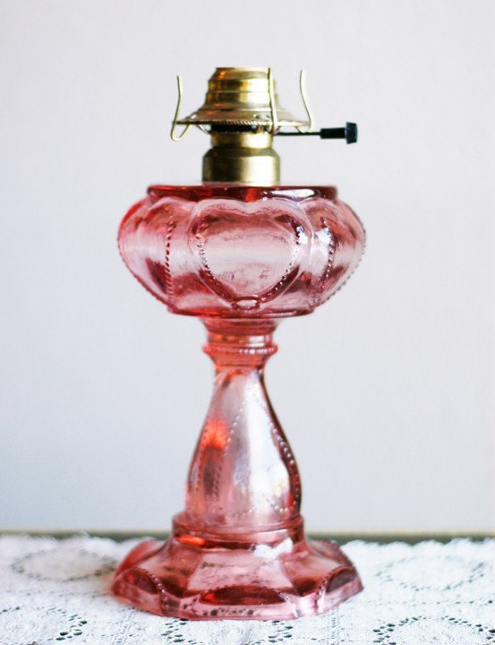 Vintage Pink Glass Sweetheart Oil Lamp Electric Etsy