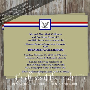 Honored Scout Khaki - uitnodiging Eagle Scout Court of Honor - digitaal bestand 5 x 7