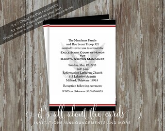 Eagle Scout Court of Honor Invitations - Dedicated Scout - black/red/white design-Digital File
