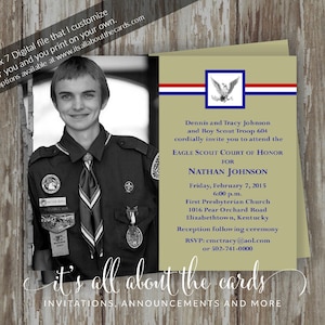 Fichier numérique 5 x 7 - photo - Invitation de la Cour d&#39;honneur des scouts aigle - Honoré Scout kaki - fichier numérique 5 x 7