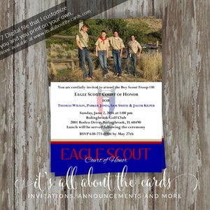 Eagle Scout Court of Honor Invitation-Commitment (photo 2) white/blue design-Digital File