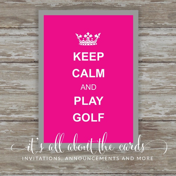 Set of 6 - 5 x 7 FLAT Golf note cards with envelopes-Keep Calm and Play Golf