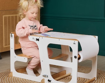 Kitchen Toddler Tower with Backrest in USA, Convertible toddler tower table, kitchen step stool, learning help stool, helper kitchen stool