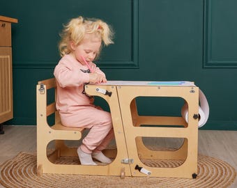 8 in 1 kitchen tower, toddler tower table, kitchen step stool, learning help stool, Convertible toddler tower, helper kitchen stool