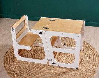 Convertible toddler tower with slide and chair
