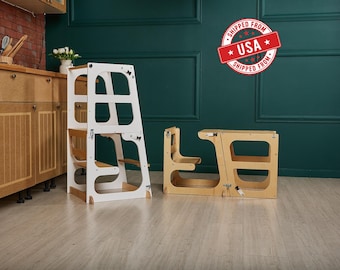 8in1 Toddler Tower Table Learning with Chalkboard, Safety Net, Paper Roll, Slide, weaning table helper learning help tower, montessori tower