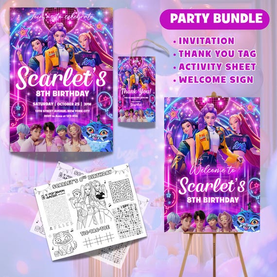 kpop Birthday Invitation | Kpop Demon Hunters Birthday Invitation | Editable Canva Template | Kpop Anime Invite | Printable Invite Card