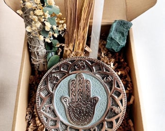 Sage Smudge Kit with Palo Santo and Crystals for Cleansing Boho Home Decor Gift Set for Stress Relief Meditation and Energy Healing