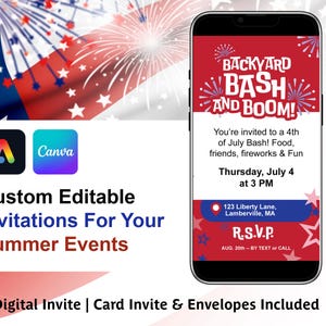 Editable Summer BBQ Invitation: 4th of July Party, Printable PDF with Envelope
