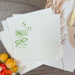 Custom Hand Drawn Martini Wedding Napkins,  Martini Wedding Party, Bachelorette Napkins, Table Decor, Birhtday Paper
