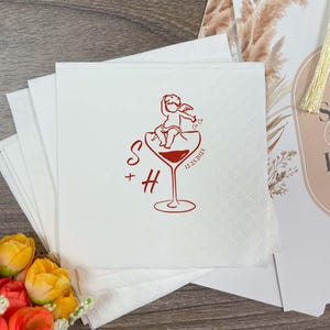 Custom Cherub Wedding Napkins: Hand-Drawn Cin Cin Design